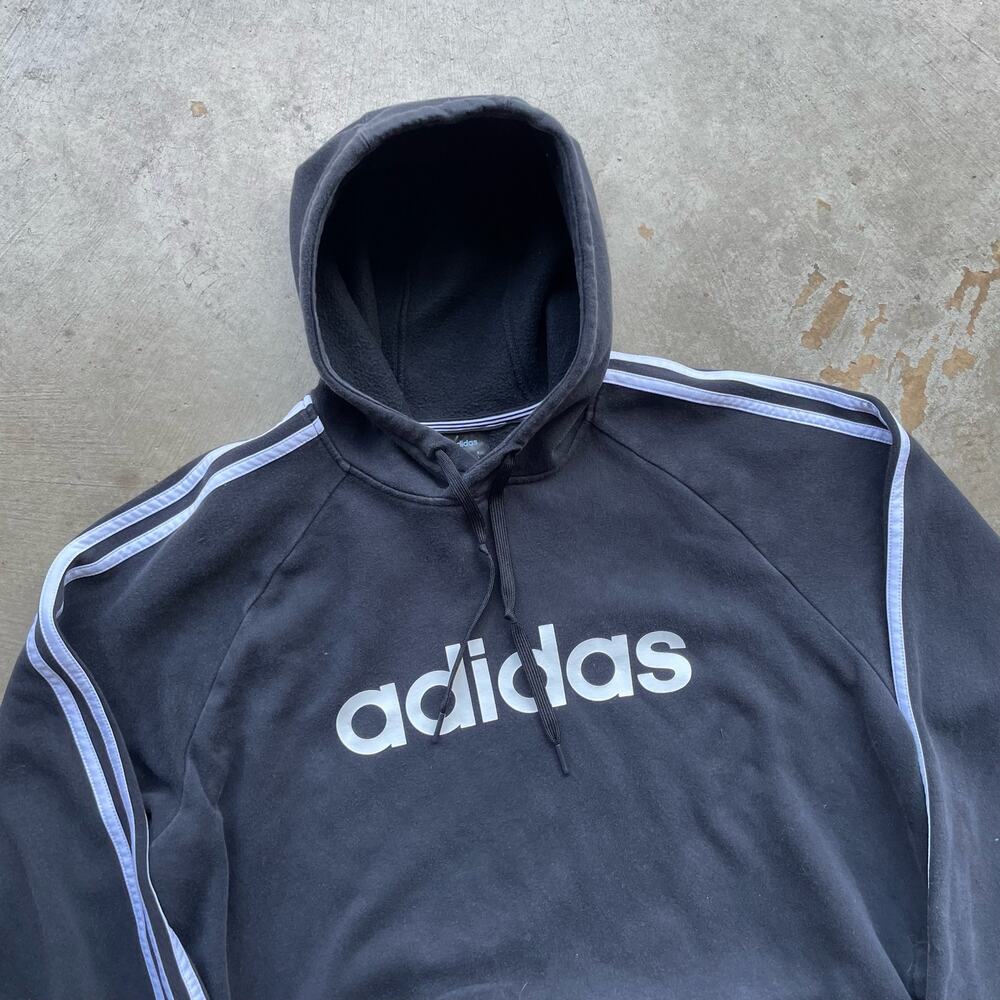 BAGGY ADIDAS STRIPED SPELLOUT HOODIE BLACK LARGE